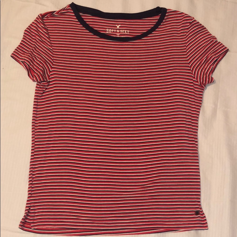 Red white and black striped American eagle top